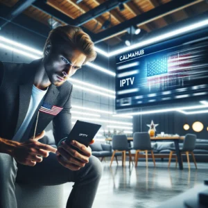 CalmAHub IPTV streaming service interface displaying live TV channels and on-demand content options