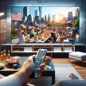 Comstar IPTV streaming service interface displaying channels and entertainment content on smart TV screen